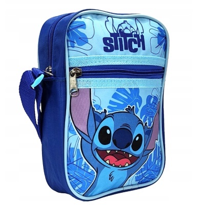 Mala de ombro azul com Stitch e padrão de folhas tropicais