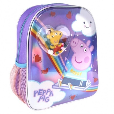 Mochila infantil Peppa Pig com frente rígida roxa e ilustração colorida
