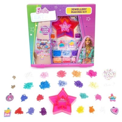 Kit de fabricação de bijuterias Barbie com contas coloridas e bandeja estrela