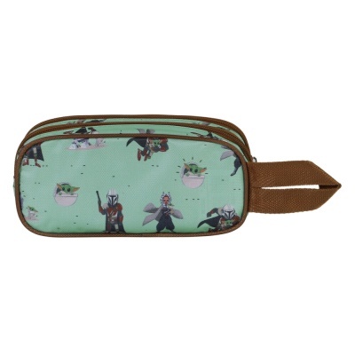 Estojo verde com personagens Star Wars e fecho castanho