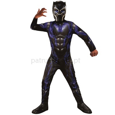 Fato de criança do super-herói Pantera Negra com máscara e relevo tipo músculos
