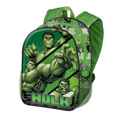 Mochila infantil verde com imagem do Hulk e alças acolchoadas verdes