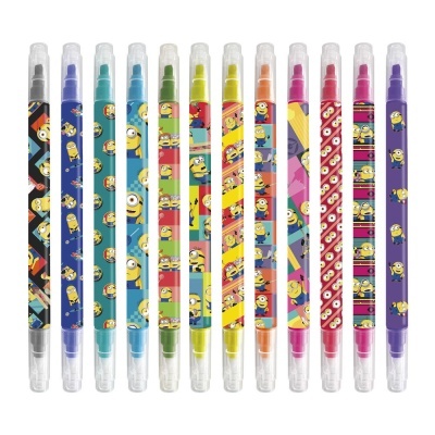Conjunto de 12 marcadores coloridos de plástico com estampas dos Minions