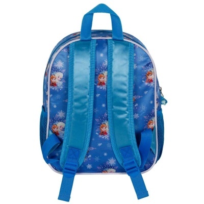 Mochila infantil azul com personagens de Frozen e alças almofadadas