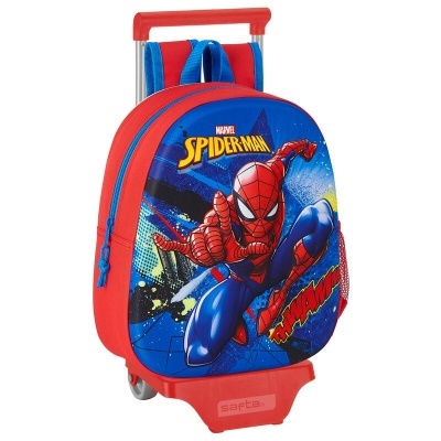 Mochila de carrinho com imagem do Spiderman em azul e vermelho