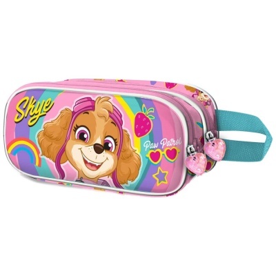 Estojo escolar com desenho da personagem Skye do Paw Patrol e fechos em forma de coração