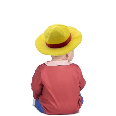 Criança de costas com chapéu amarelo e roupa colorida