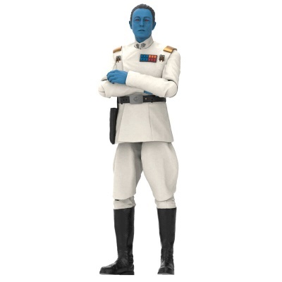 Figura de ação com uniforme branco e pele azul