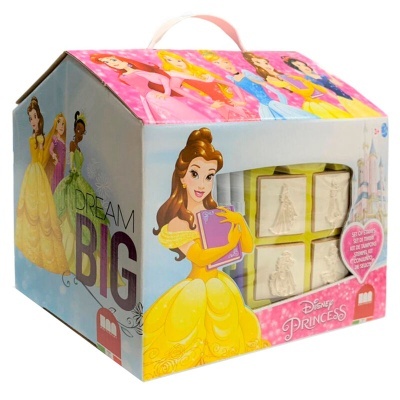 Embalagem em forma de casa com tema Disney Princess e texto DREAM BIG