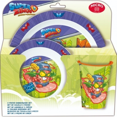 Conjunto de loiça Super Zings com prato, copo e tigela com personagem colorida