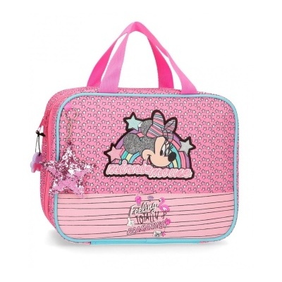 Mala cor-de-rosa Minnie Mouse com padrão de corações e pendente estrela