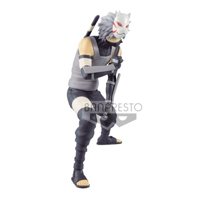 Figura de ação do personagem Anbu Naruto com máscara branca e roupa preta e cinzenta