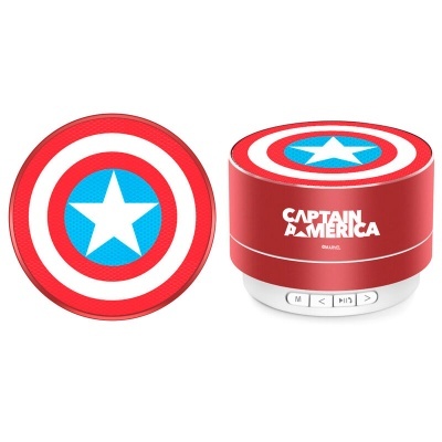 Coluna portátil com design Captain America em vermelho, branco e azul