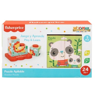 Embalagem de puzzle apilável Fisher-Price Woocmax Color&Play com imagem de panda e texto multilingue