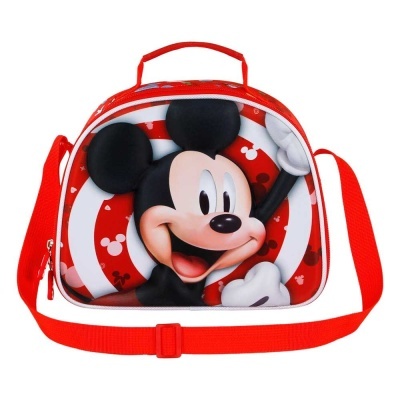 Bolsa vermelha com personagem Mickey Mouse e alça ajustável