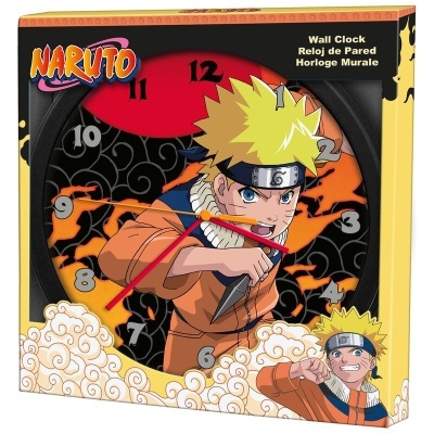 Relógio de parede Naruto com imagem do personagem e embalagem amarela