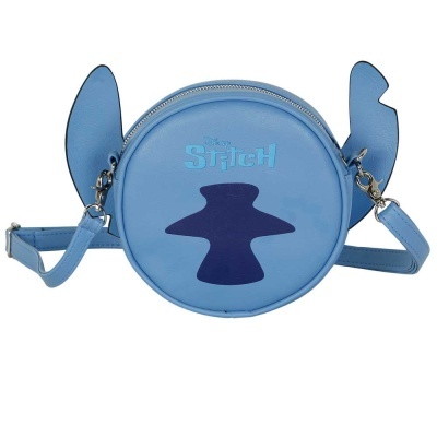 Bolsa redonda azul clara com orelhas inspiradas no Stitch com texto Disney Stitch