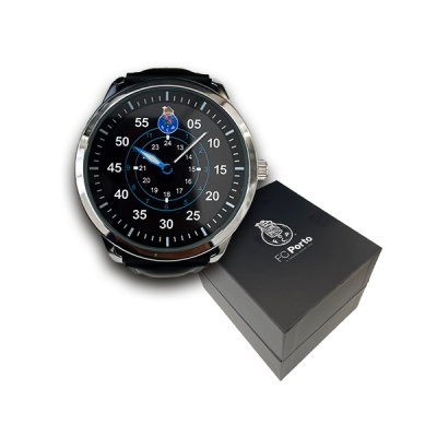 Relógio de pulso preto com caixa do FC Porto