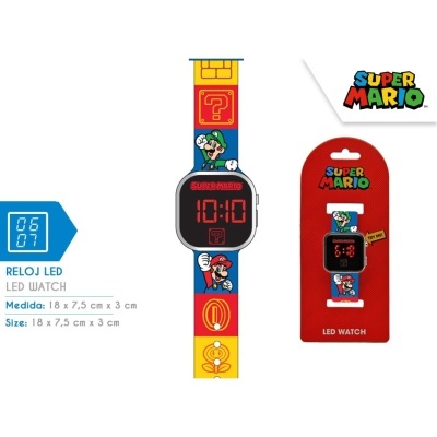 Relógio LED digital infantil Super Mario com bracelete colorida e embalagem vermelha