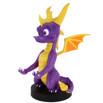 Figura colecionável do dragão Spyro roxo com amarelo em base preta