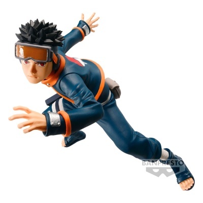 Figura de ação de personagem em pose dinâmica com fato azul e detalhes laranja