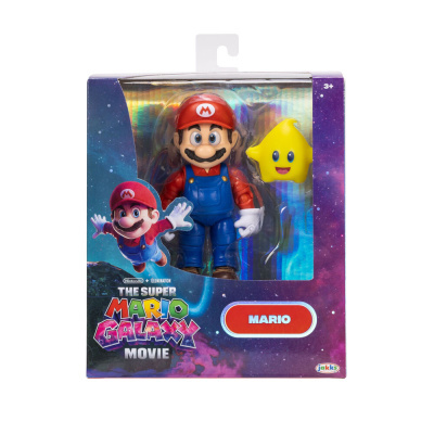 Figura ação Mario e estrela amarela em embalagem The Super Mario Galaxy Movie