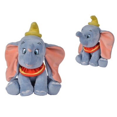Peluches do elefante Dumbo em cinzento e rosa com chapéu amarelo
