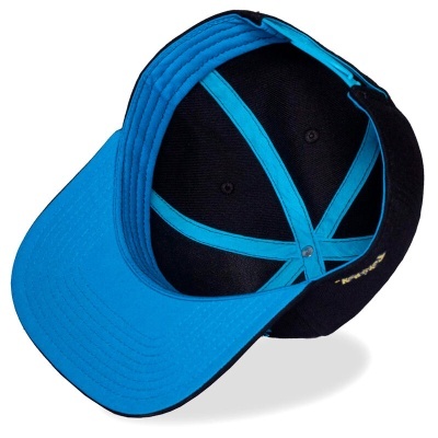 Boné azul e preto com interior em tecido aveludado e costuras azuis