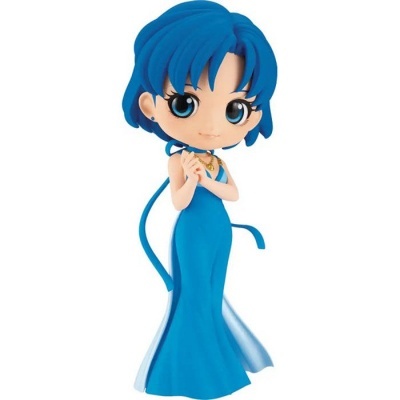 Figura colecionável de personagem feminina com cabelo e vestido azuis