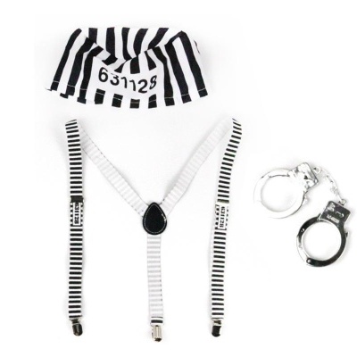 Conjunto de acessórios de prisioneiro às riscas com algemas