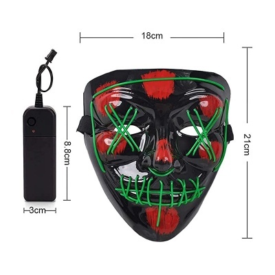 Máscara preta com luzes LED verdes e vermelhas e controlo preto