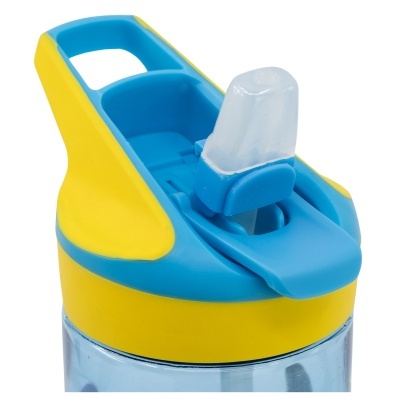 Tampa de garrafa desportiva azul e amarelo com bico de silicone