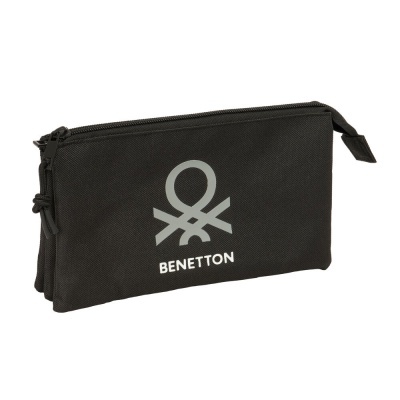 Estojo preto BENETTON com fecho e logótipo cinza