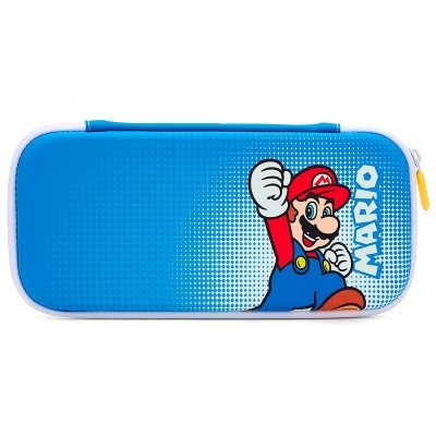 Estojo azul com imagem do personagem Mario e texto MARIO