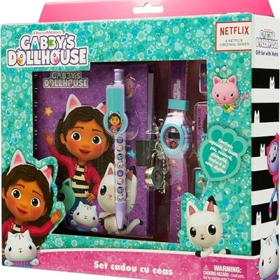 Conjunto de oferta Gabby's Dollhouse com caneta e relógio em caixa colorida