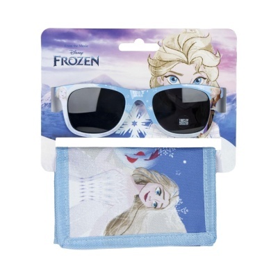 Óculos de sol infantis Disney Frozen com carteira azul e estampa Elsa.