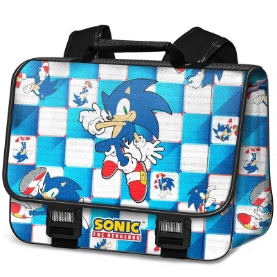 Mala escolar com estampa do Sonic the Hedgehog em azul e branco