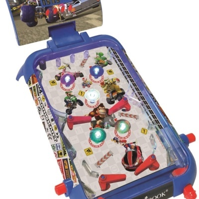 Jogo de pinball portátil azul Lexibook com tema Mario Kart e personagens coloridos
