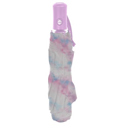 Guarda-chuva compacto com pega rosa e tecido tie-dye rosa e azul