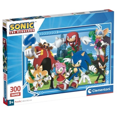 Caixa de quebra-cabeças Sonic the Hedgehog 300 peças da Clementoni com personagens do jogo em fundo natural