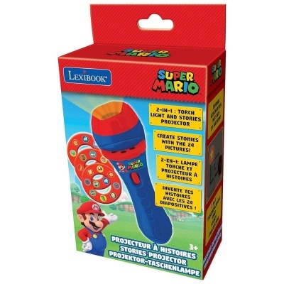 Embalagem Lexibook Super Mario com projetor de histórias e lanterna colorida