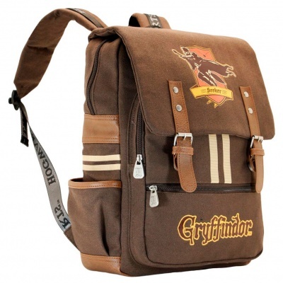 Mochila castanha com brasão de Gryffindor e alças ajustáveis