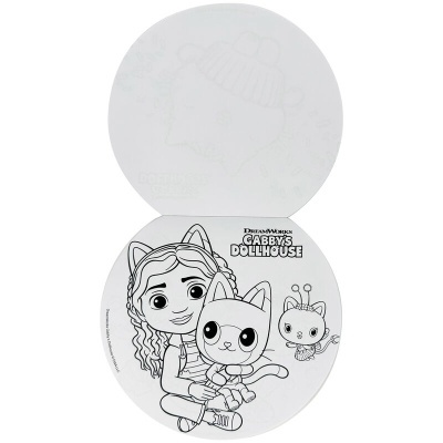 Caderno redondo branco para colorir com figura de menina e gato em estilo desenho animado