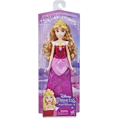 Boneca Disney Princess Aurora com vestido rosa e coroa dourada numa embalagem
