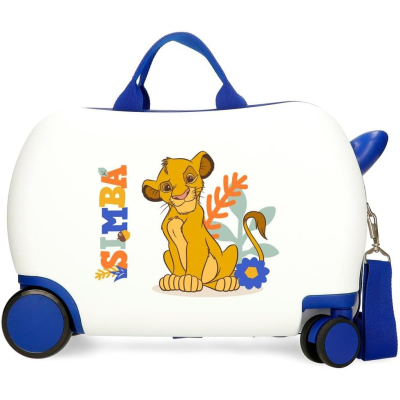 Mala de viagem infantil branca com estampa do Simba e detalhes azuis