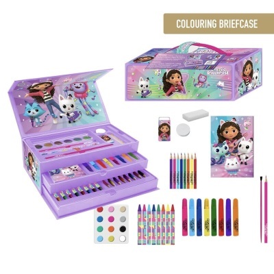 Estojo de colorir Abbys Dollhouse com material artístico em tons lilás