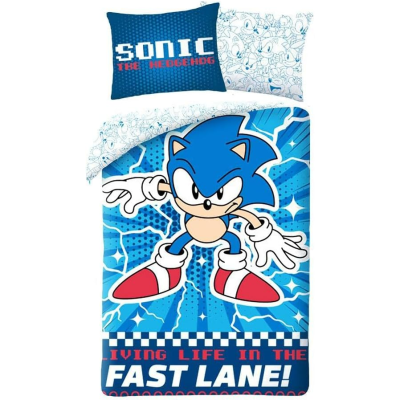 Roupa de cama infantil Sonic the Hedgehog azul com almofada e edredão