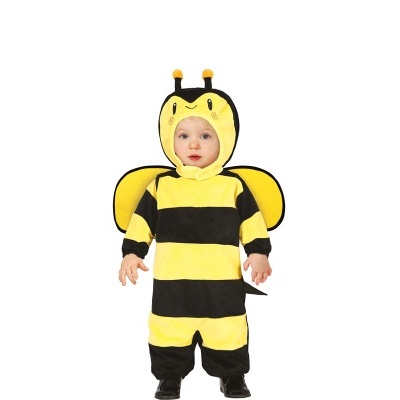 Fato de bebé amarelo e preto com asas e antenas