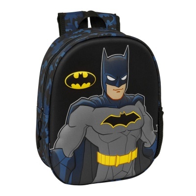 Mochila infantil Batman cinza e azul com símbolo amarelo