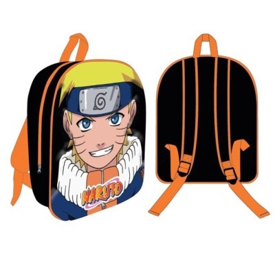 Mochila infantil com imagem do Naruto e tiras laranja ajustáveis